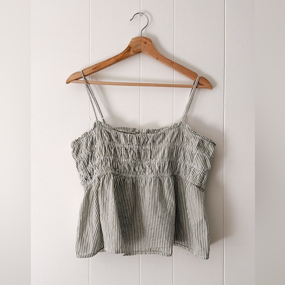 American Eagle Sage Stripe Peplum Tank